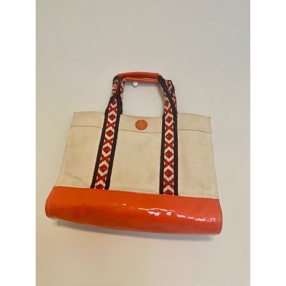 Tory Burch Patent Leather Canvas Tote Bag - Picture 3 of 16